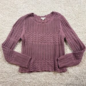 The General Good Mauve Purple Pointelle Open Knit Sweater L Cottagecore Boho